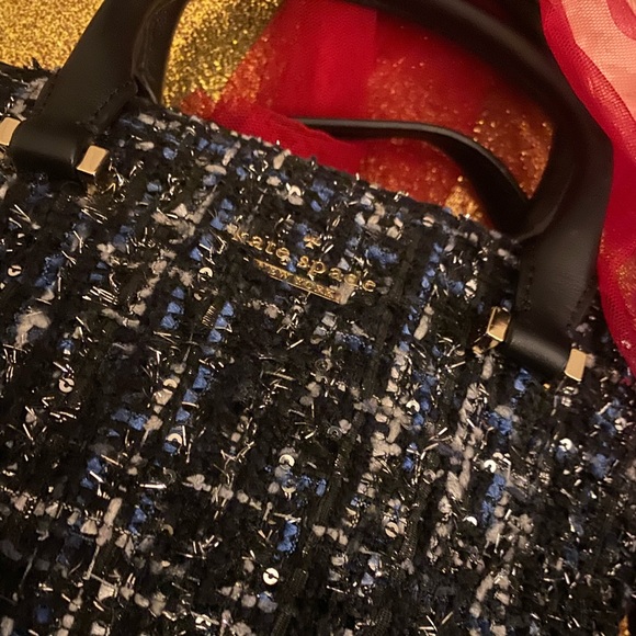 KATE SPADE BLUE GOLD WHITE TWEED LEATHER SHIMMERY Crossbody Bag GORG RARE LOVELY - Picture 8 of 8